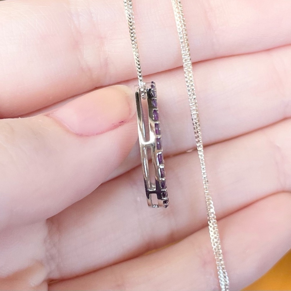 WH Half carat purple amethyst paved 14k solid white gold open halo penda… - Picture 5 of 9